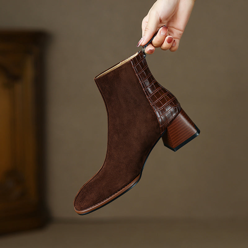 Heidy Patchwork Ankle Booties with Heels Newgew
