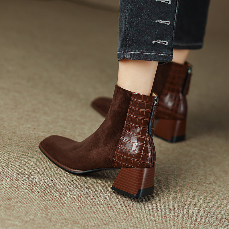 Heidy Patchwork Ankle Booties with Heels Newgew