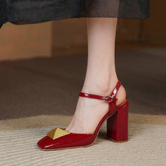 Caitlin High Chunky Heel Ankle Strap Pumps Newgew