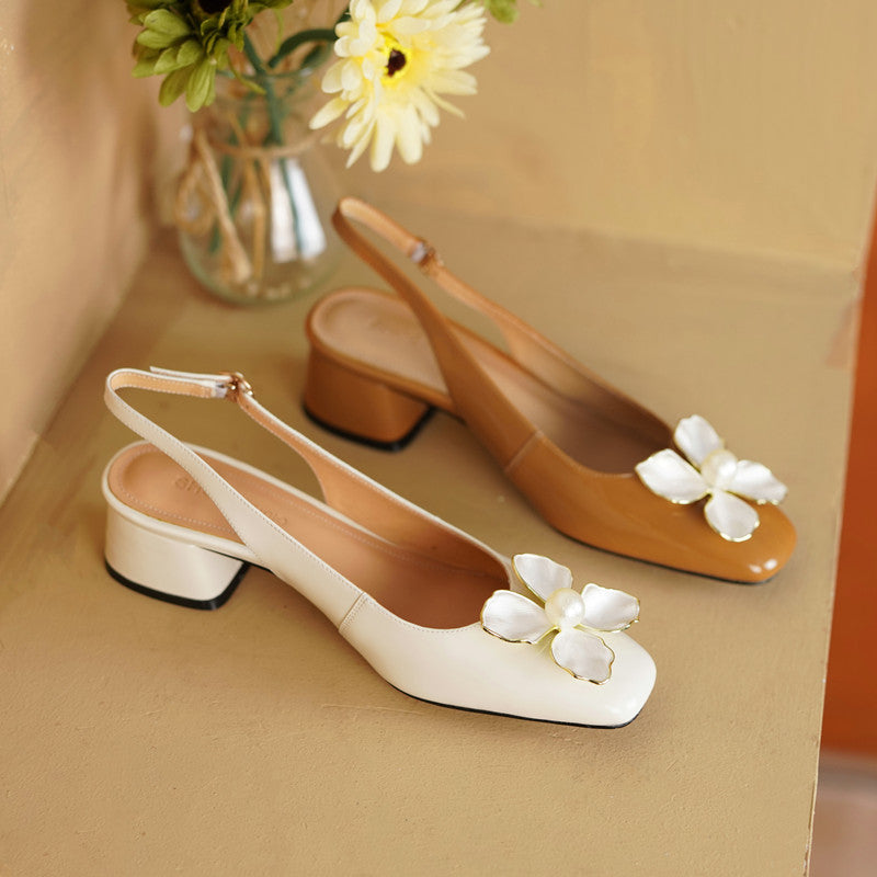 Ellie Low Heel Slingback Pumps with Floral Decor NEW GEW