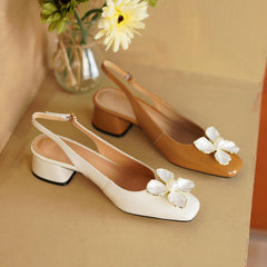 Ellie Low Heel Slingback Pumps with Floral Decor NEW GEW