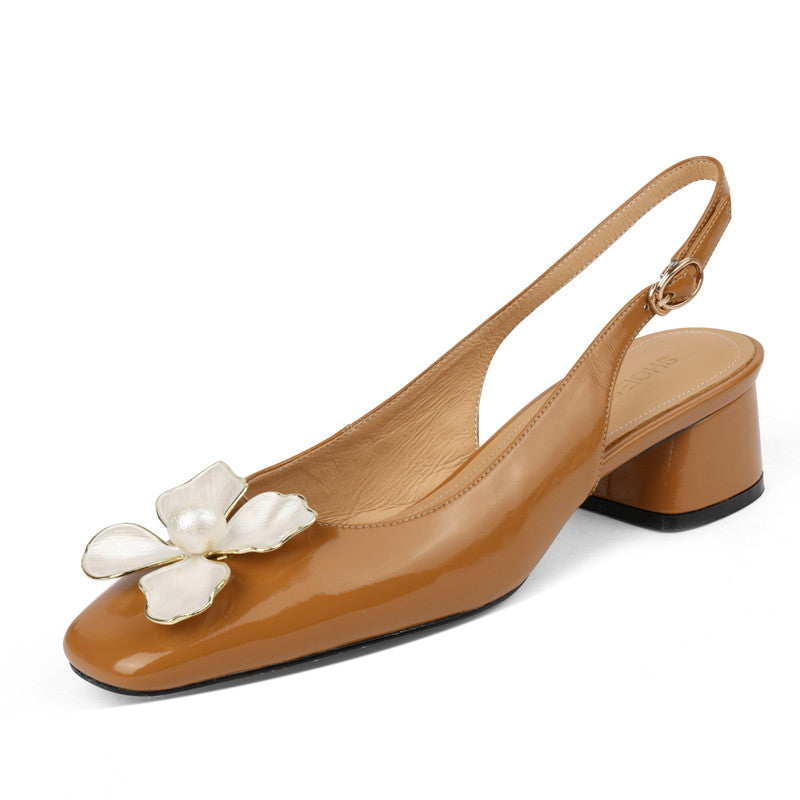 Ellie Low Heel Slingback Pumps with Floral Decor NEW GEW