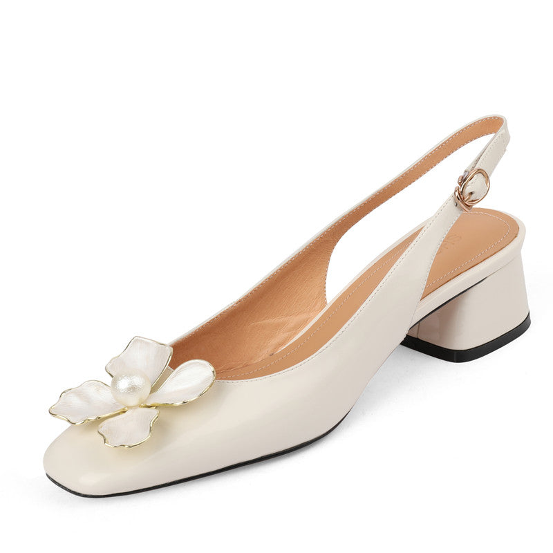 Ellie Low Heel Slingback Pumps with Floral Decor NEW GEW