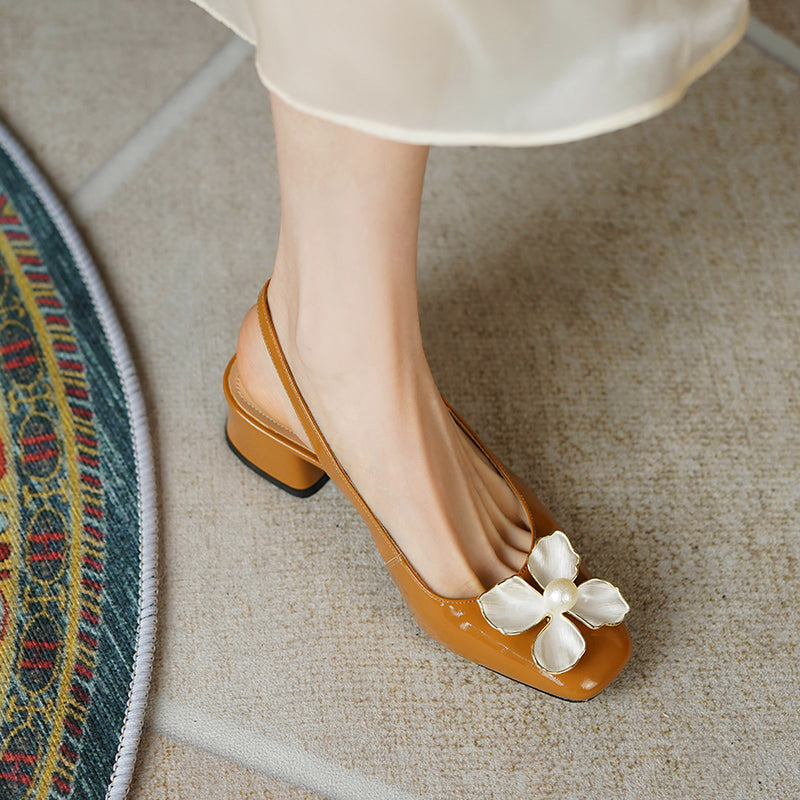 Ellie Low Heel Slingback Pumps with Floral Decor NEW GEW