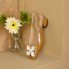Ellie Low Heel Slingback Pumps with Floral Decor NEW GEW