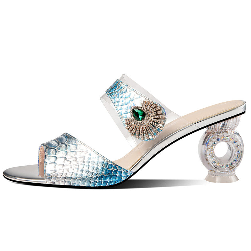 Daniyah Peep Toe Novelty Rhinestone Mules NEW GEW