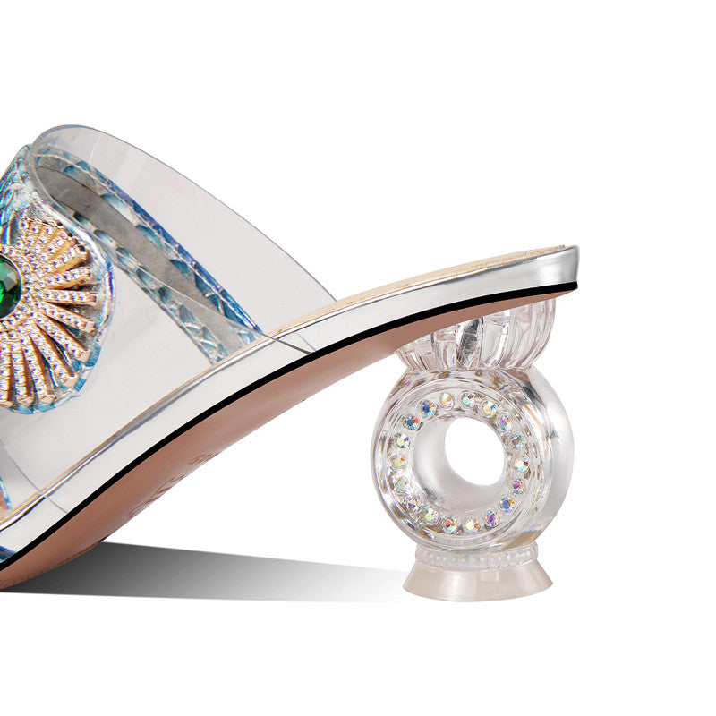 Daniyah Peep Toe Novelty Rhinestone Mules NEW GEW
