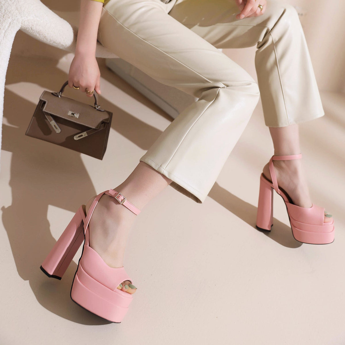 Emery Platform High Chunky Heel Ankle Strap Sandals NEW GEW