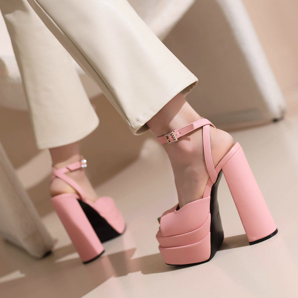 Emery Platform High Chunky Heel Ankle Strap Sandals NEW GEW