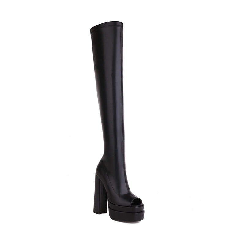 Goldy Open Toe Thigh High Boots Newgew