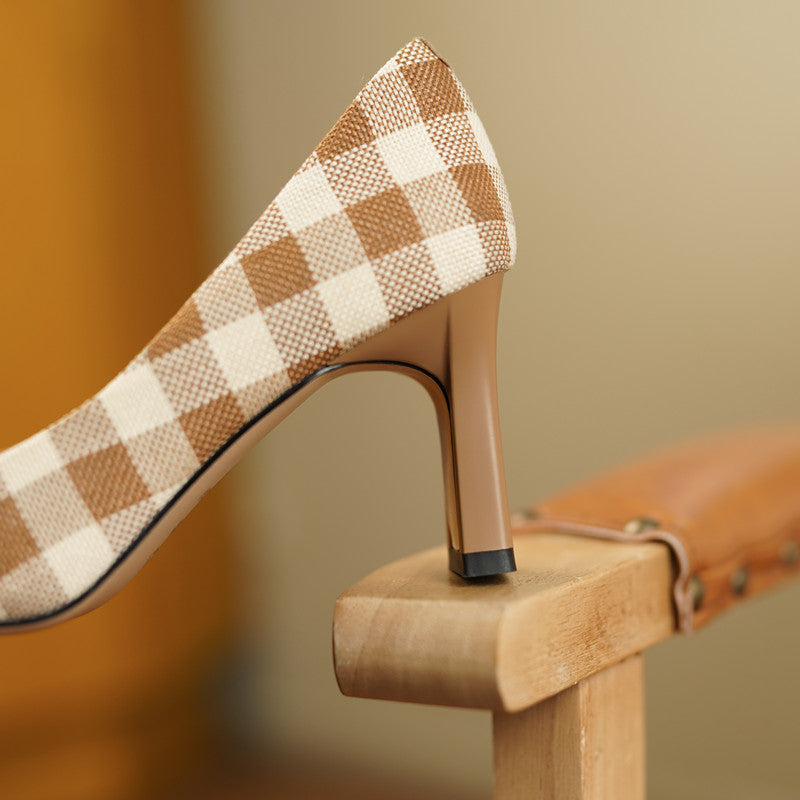 Dana Plaid Patchwork Mid Heel Slip on Pumps NEW GEW