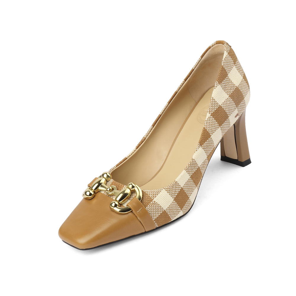 Dana Plaid Patchwork Mid Heel Slip on Pumps NEW GEW