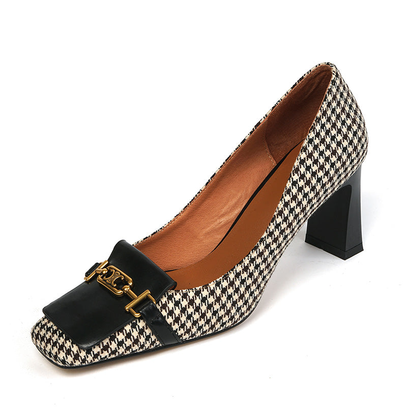 Desiree Plaid Slip on Mid Heel Pumps NEW GEW
