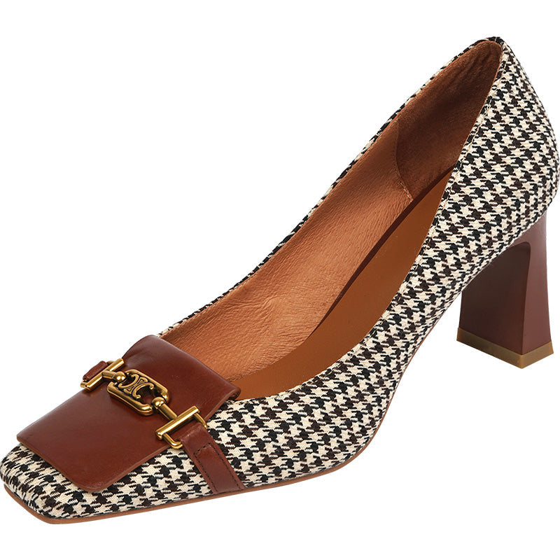 Desiree Plaid Slip on Mid Heel Pumps NEW GEW