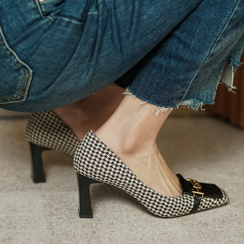 Desiree Plaid Slip on Mid Heel Pumps NEW GEW