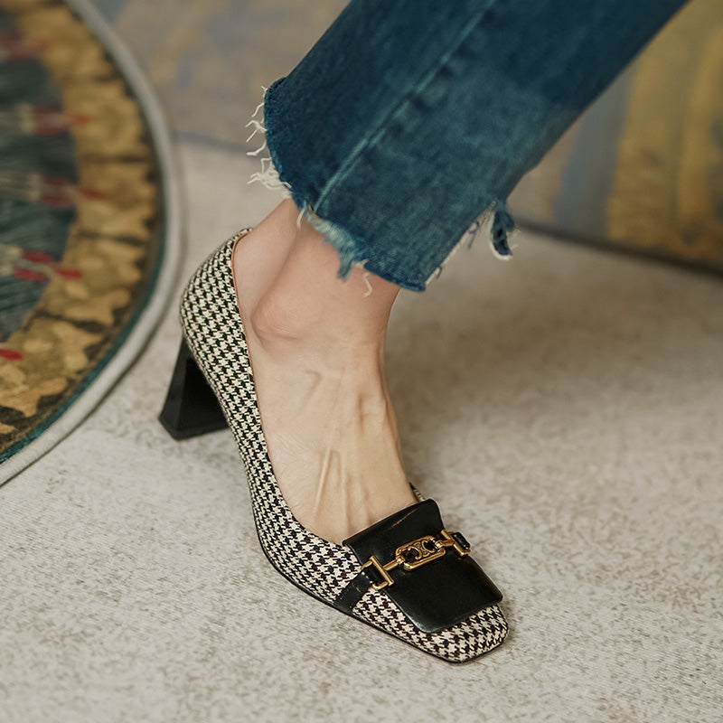 Desiree Plaid Slip on Mid Heel Pumps NEW GEW