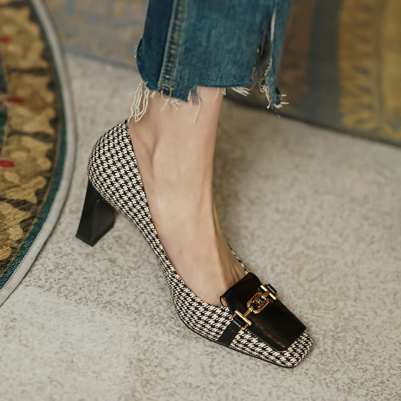 Desiree Plaid Slip on Mid Heel Pumps NEW GEW
