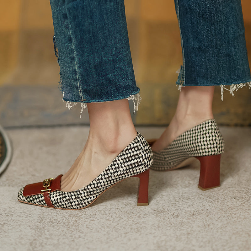 Desiree Plaid Slip on Mid Heel Pumps NEW GEW