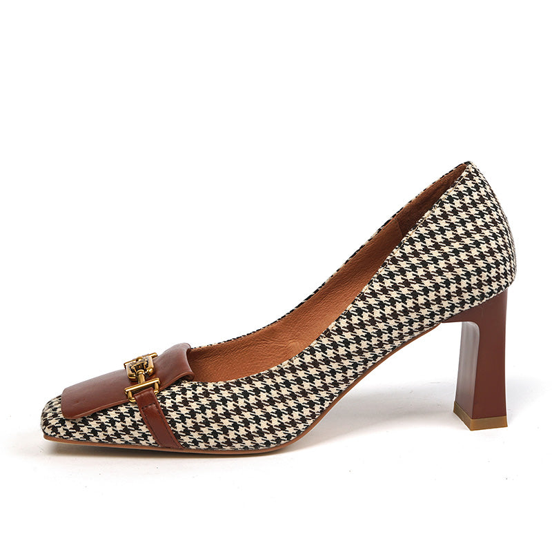 Desiree Plaid Slip on Mid Heel Pumps NEW GEW