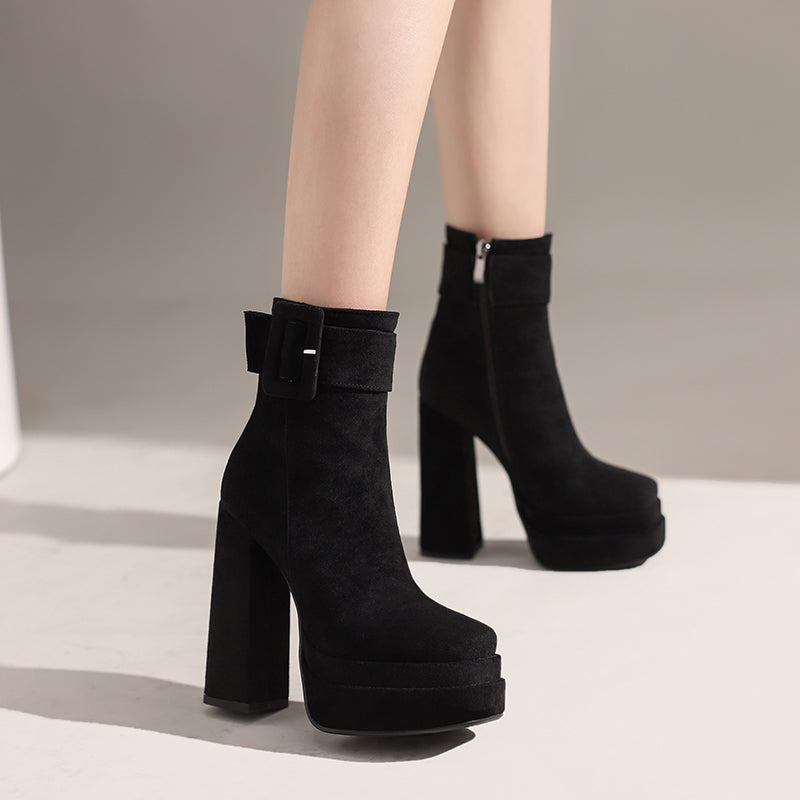 Greer Black Suede Platform Boots Newgew