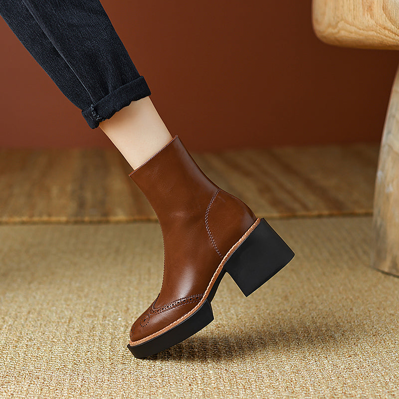 Hanan Platform Brown Brogue Boots Newgew