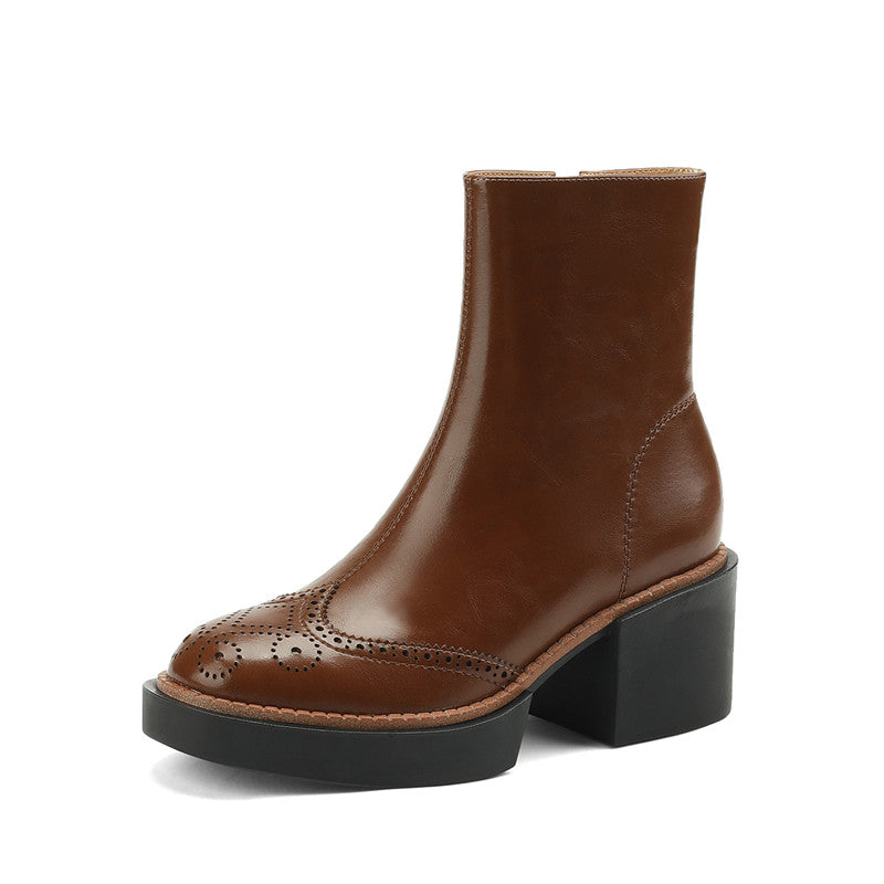 Hanan Platform Brown Brogue Boots Newgew