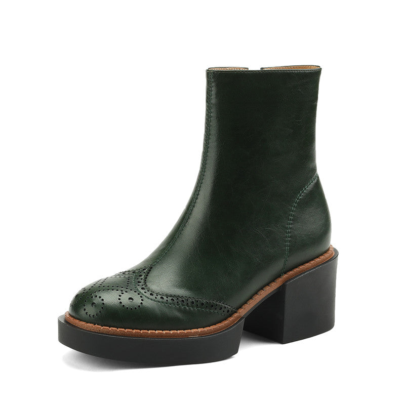 Hanan Emerald Green Leather Brogue Boots Newgew