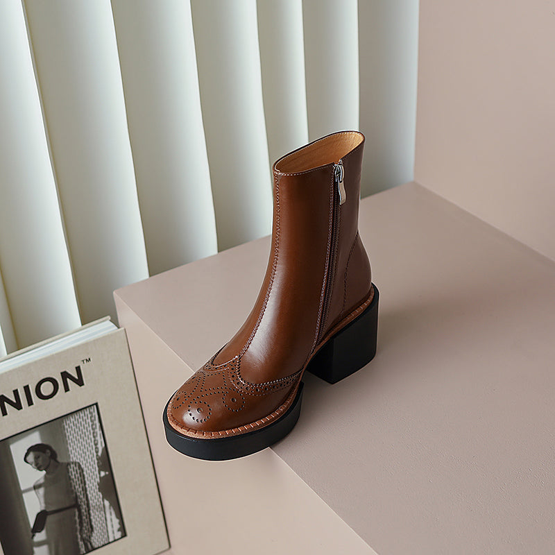 Hanan Platform Brown Brogue Boots Newgew