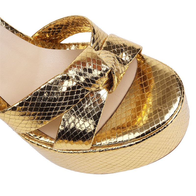 Hiba Gold Platform Heels Sandals Newgew