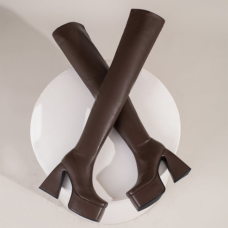 Fanta Platform Thigh High Brown Boots Newgew