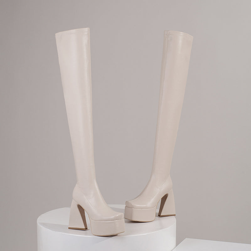 Fanta Platform White Thigh High Boots Newgew