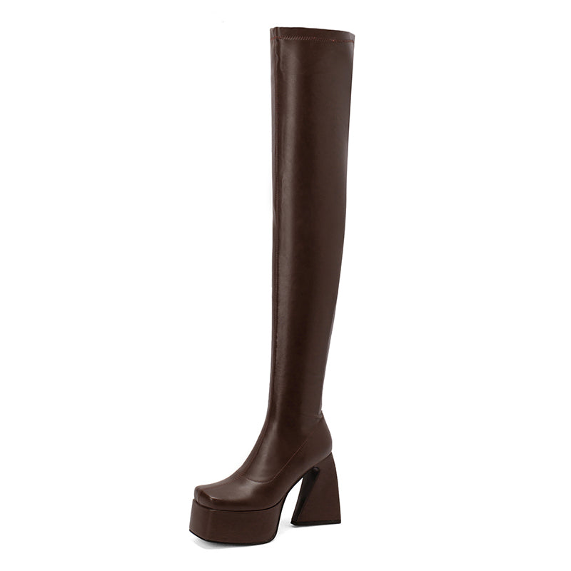 Fanta Platform Thigh High Brown Boots Newgew