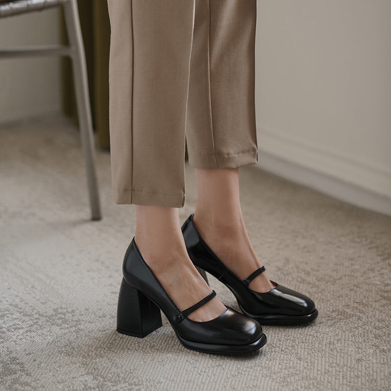 Willah Chunky Heel Genuine Leather Mary Janes Newgew