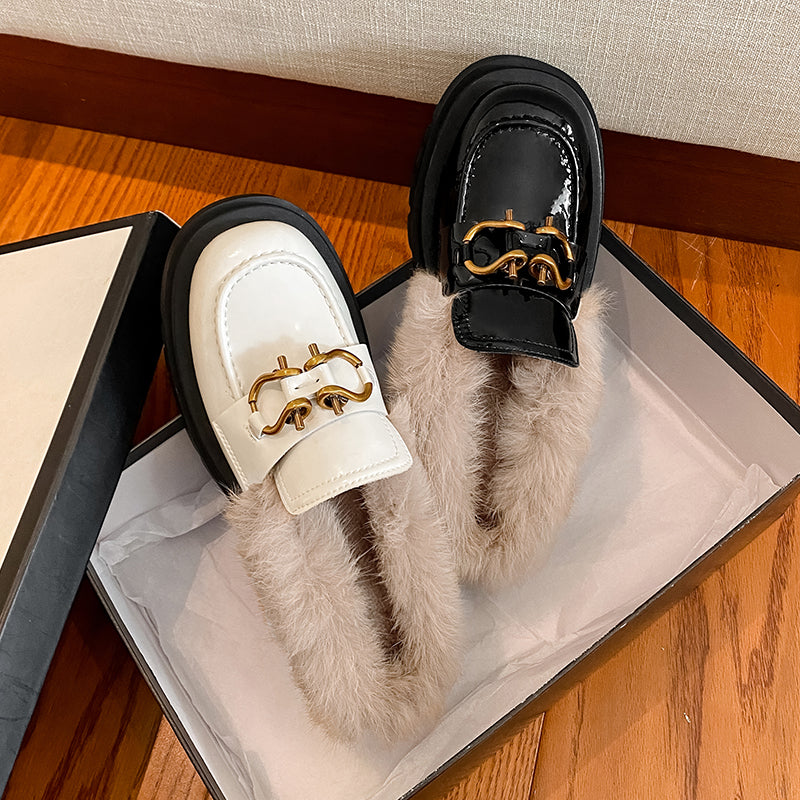 Zayda Genuine Leather Platform Chunky Mules with Fur Newgew
