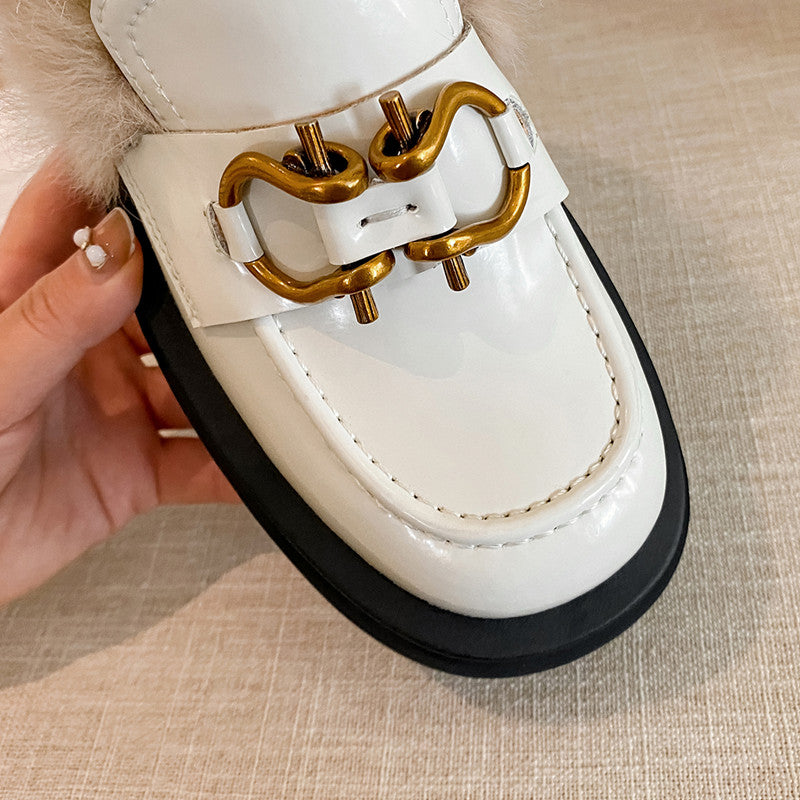 Zayda Genuine Leather Platform Chunky Mules with Fur Newgew