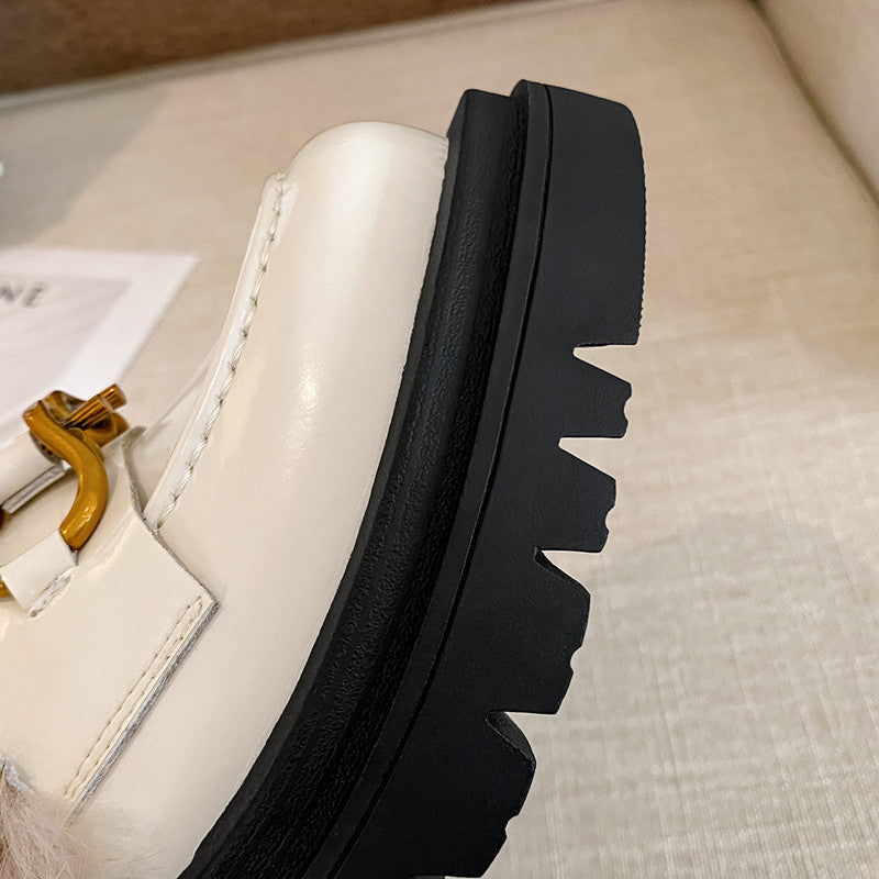 Zayda Genuine Leather Platform Chunky Mules with Fur Newgew