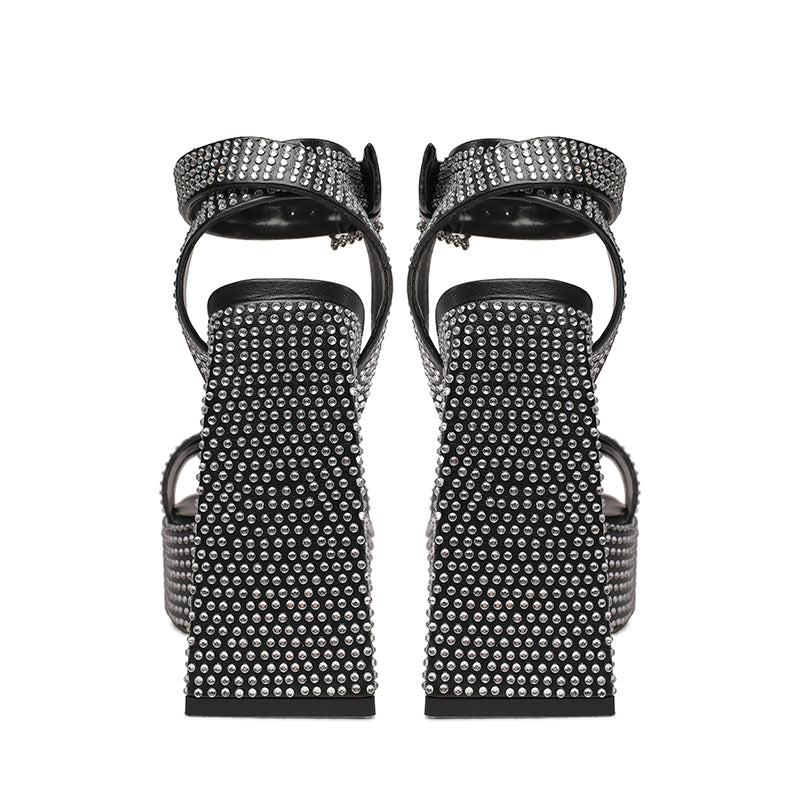 Davina Platform Chunky Heel Rhinestone Studded Sandals NEW GEW