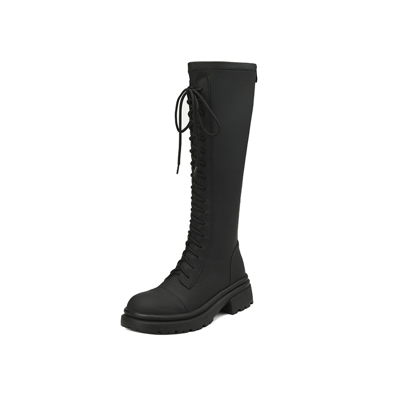 Hawa Black Knee High Lace up Combat Boots Newgew