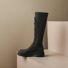 Hawa Black Knee High Lace up Combat Boots Newgew