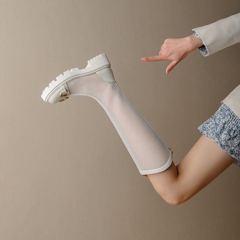 Ember White Womens Mesh Knee High Boots NEW GEW
