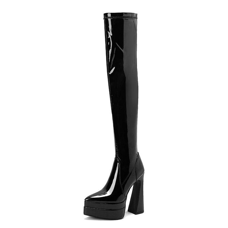 Fenix Black Patent Leather Thigh High Boots Newgew