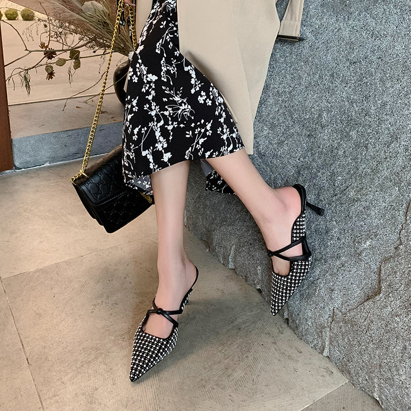 Glory Black Kitten Heel Mules Newgew