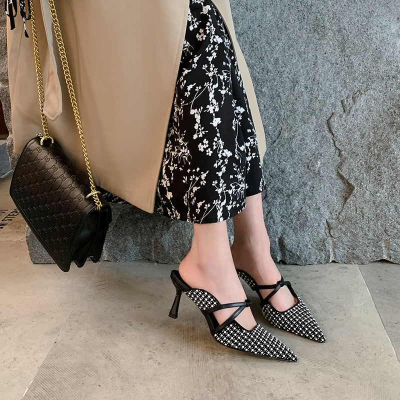 Glory Black Kitten Heel Mules Newgew