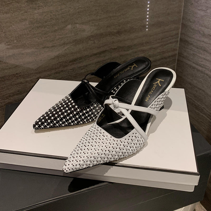 Glory White Kitten Heel Mules Newgew