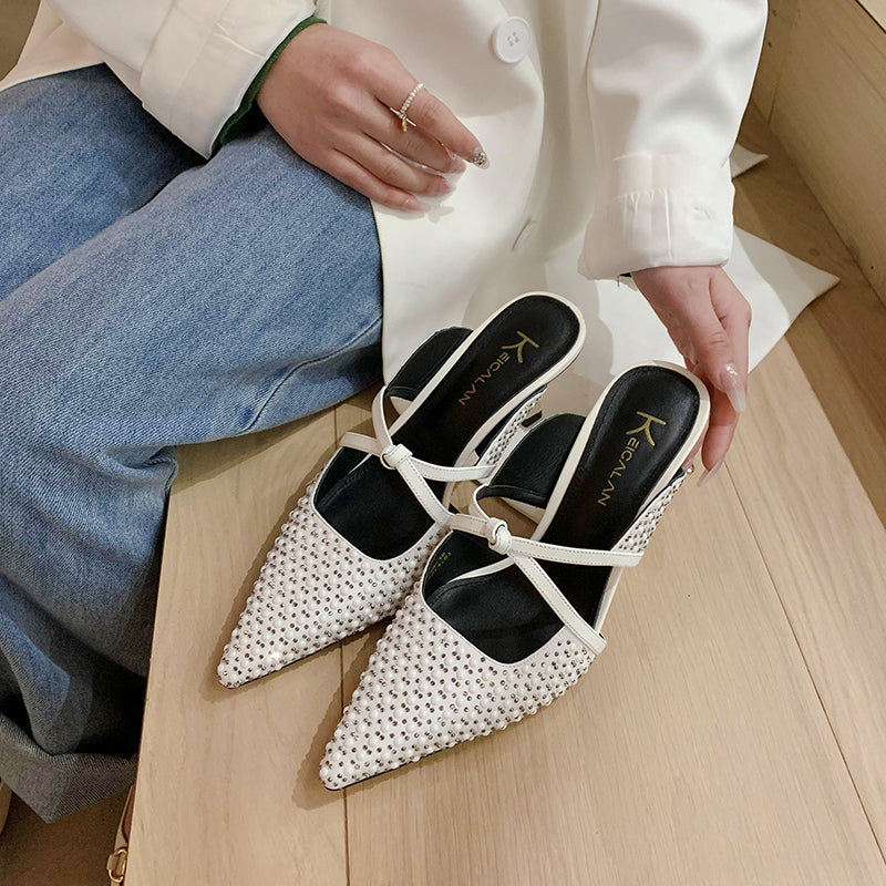 Glory White Kitten Heel Mules Newgew