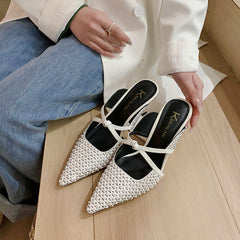 Glory White Kitten Heel Mules Newgew