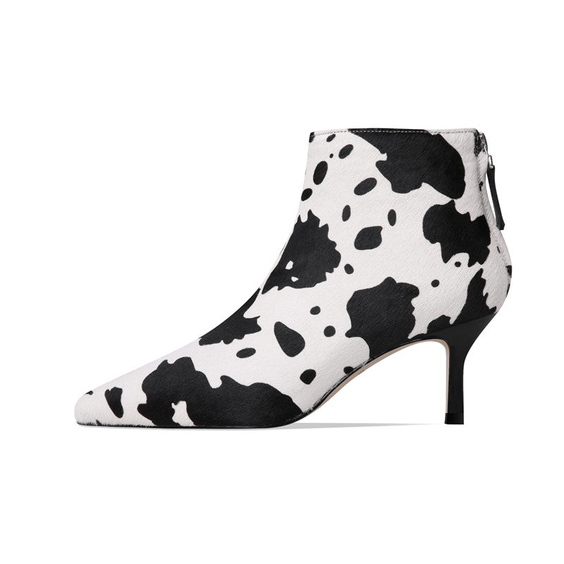 Navya Kitten Heel Cow Printed Boots Newgew