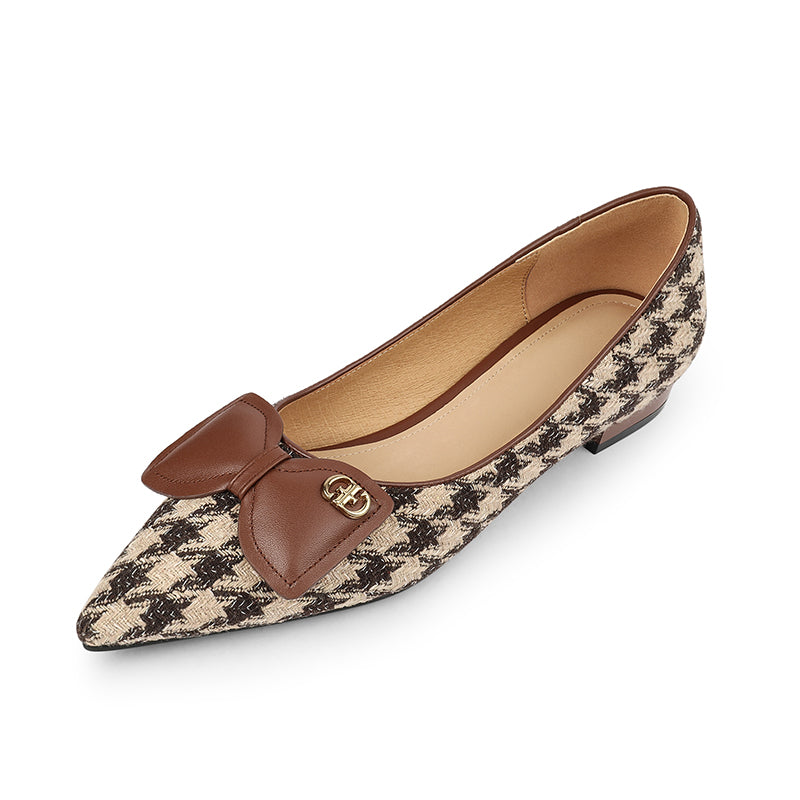 Ira Brown Pointed Toe Plaid Flats with Bows Newgew