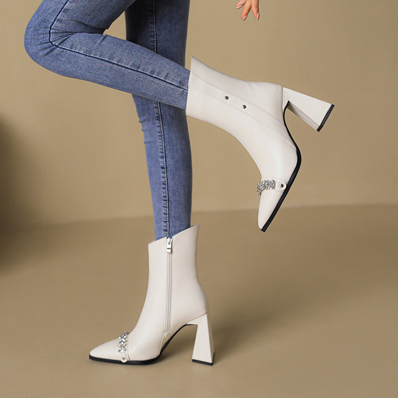 Noor Pointed Toe Rhinestone Ankle Boots Newgew