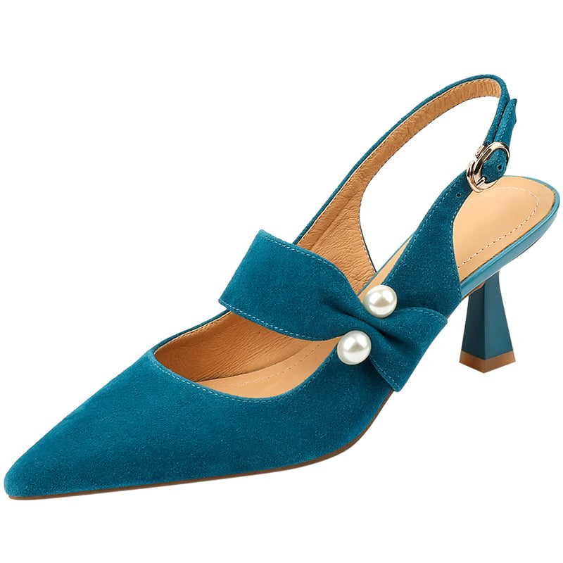Faiga Slingback Heels with Pearls Blue NEW GEW